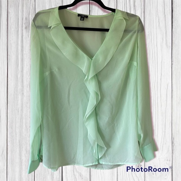 Ann Taylor Petite Sheer Green Blouse - Picture 1 of 8